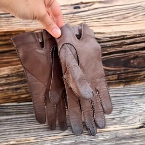 Vintage Euros Barcelona Brown Leather Gloves Size 7.5 Genuine Leather Minimalist
